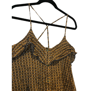 EUC Sz Large Nordstrom Tank Snap Button Down Geometric pattern Ruffle Tank